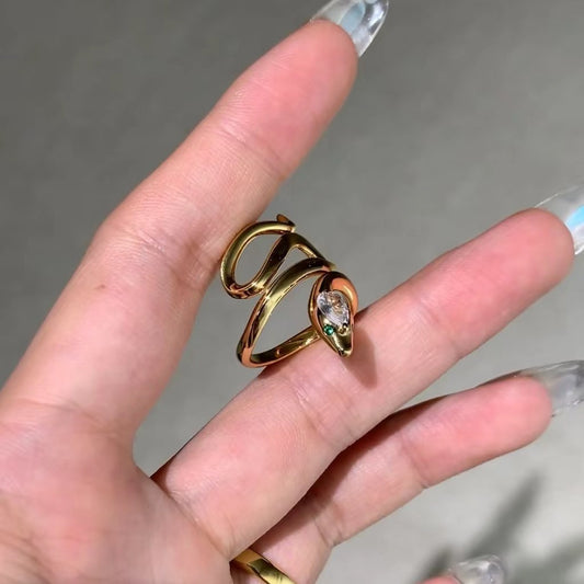 Italian Craftsmanship Vintage Style Light Luxury High Carbon Diamond High-end Jewelry Pure Silver S925 Gold Snake Ring