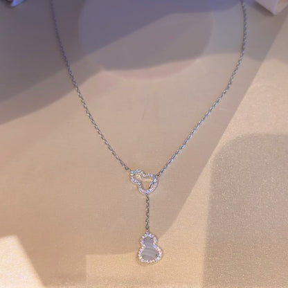 S925 Sterling Silver Natural Purple Chalcedony Double-Sided Gourd Necklace Light Luxury Fashion High-End Clavicle Chain Simple Versatile