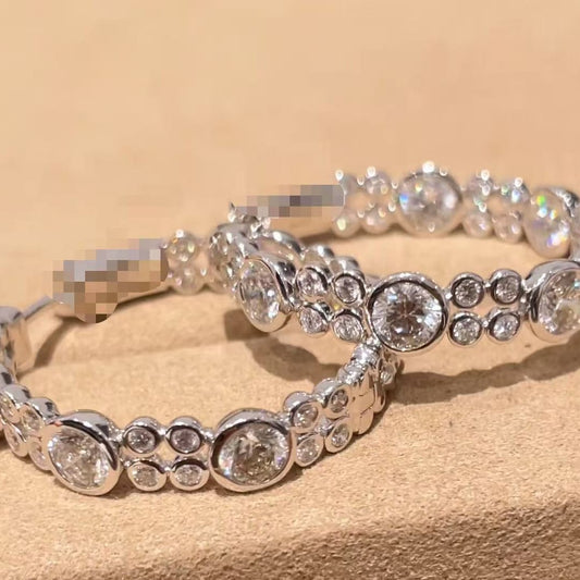 Pure Silver S925 Bubble Diamond Large Hoop Earrings Trendy Light Luxury Single Item Fashionable Personality Earrings Niche Ins Style Versatile