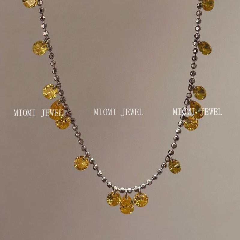 S925 Sterling Silver Sparkling Fortune Beads Yellow Diamond Starry Sky Necklace Super Fairy Galaxy Radiant Pull-out Necklace
