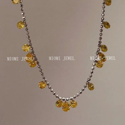 S925 Sterling Silver Sparkling Fortune Beads Yellow Diamond Starry Sky Necklace Super Fairy Galaxy Radiant Pull-out Necklace