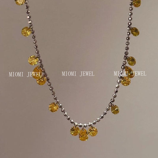 S925 Sterling Silver Sparkling Fortune Beads Yellow Diamond Starry Sky Necklace Super Fairy Galaxy Radiant Pull-out Necklace
