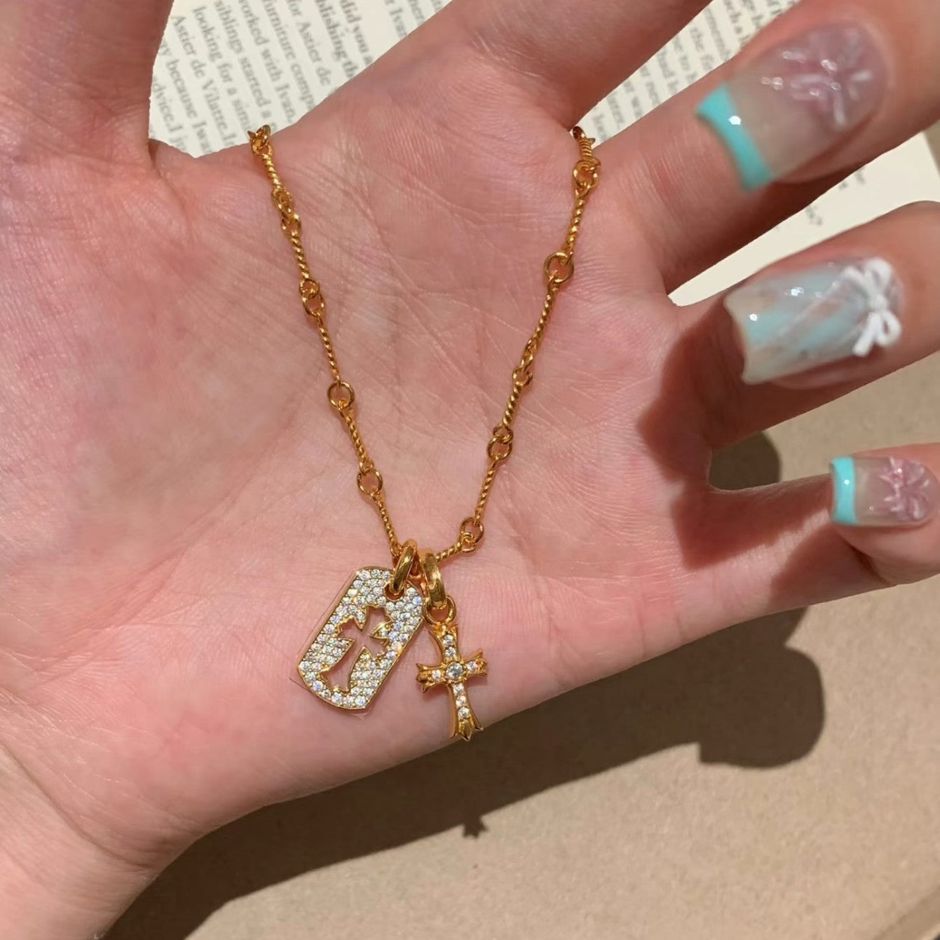 Sterling Silver S925 Double Cross Necklace Niche Ins Style High-end Light Luxury European and American Retro Versatile Heavy Craft Collarbone