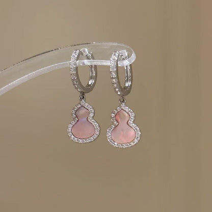 New Chinese Style Natural Pink Shell Gourd Earrings Necklace Set Niche Simple High-end Light Luxury Fashionable Versatile