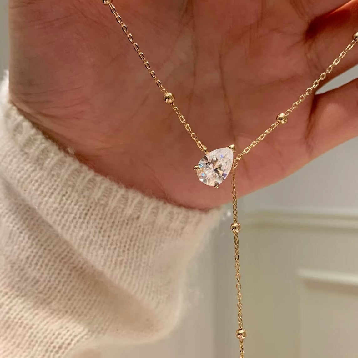 Pure Silver S925 Rachel Water Drop Collarbone Chain Zircon Water Drop Tassel Necklace Luxurious and Elegant Collarbone Chain