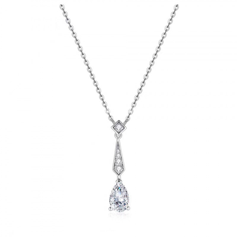 Timeless Classic! Stunning Teardrop Necklace S925 Sterling Silver Tassel Teardrop Collarbone Chain Single Diamond Sparkling Diamond