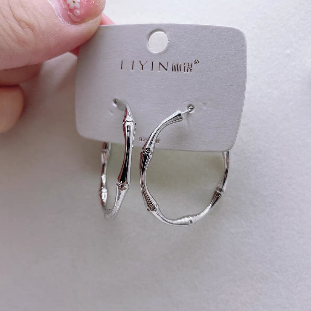 Korean Version Pure Silver 925 Large Hoop Earrings Bamboo Knot Dongdaemun Trendy Design Internet Celebrity Same Style Pure Silver Earrings Big Brand Elegant