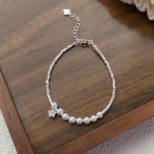S925Sterling Silver Crushed Silver Pearl Bracelet Gentle Delicate Star Bracelet Light Luxury High-end Sense Bangle Versatile Hand Jewelry
