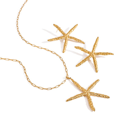 Stainless Steel Starfish Jewelry Titanium Steel Necklace Simple High-End Feel Jewelry Non-Fading Earrings Vacation Style