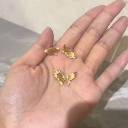 Sterling Silver s925French Retro Brushed Butterfly Necklace and Earring Set Niche Zircon Collarbone Chain