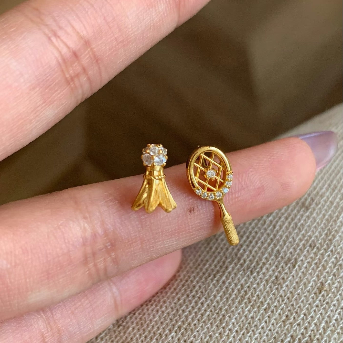 Pure Silver S925 Brushed Craft Badminton Necklace Bracelet Earrings Set Light Luxury High-end Fashion Versatile