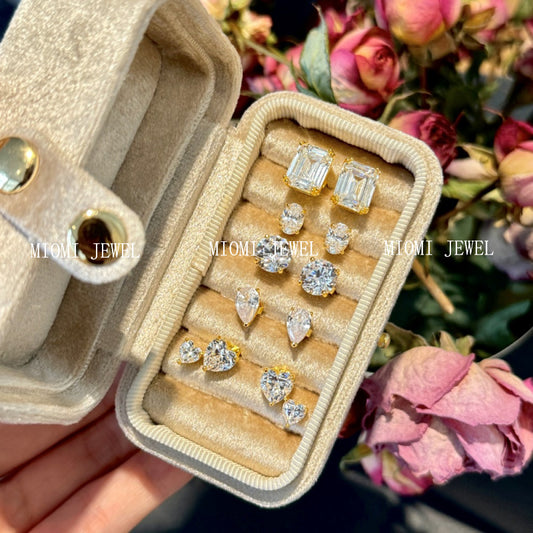 Cross-Border Hot-Selling S925 Sterling Silver Sugar Cube Earrings Four-Prong White Pear-Shaped Heart-Shaped Oval Water Drop Super Sparkling Earrings