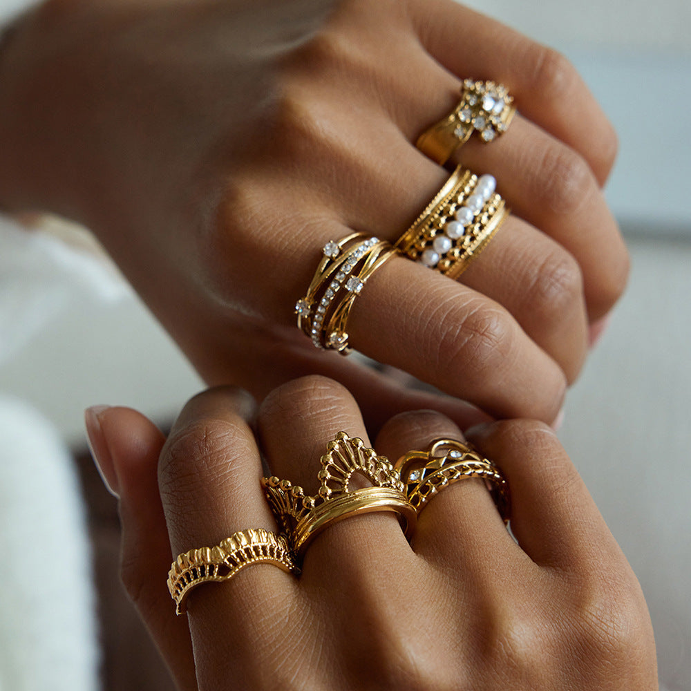 Zircon Titanium Steel Ring Non-Fading Lace Finger Ring Hand Jewelry Stainless Steel Accessories for Women High-End Feel Ring