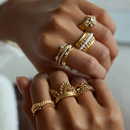 Zircon Titanium Steel Ring Non-Fading Lace Finger Ring Hand Jewelry Stainless Steel Accessories for Women High-End Feel Ring