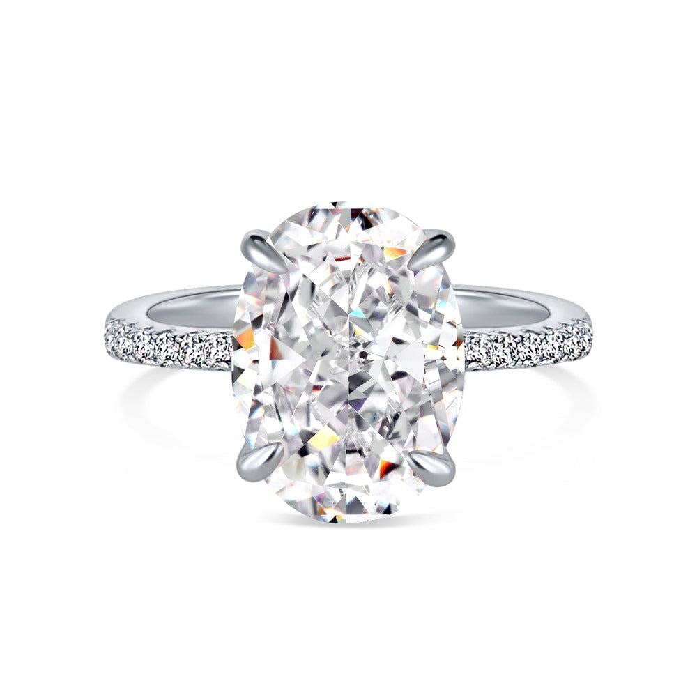 S925 Sterling Silver Oval Ring for Women Inlaid with 8A Ice Flower Cut High Carbon Diamond European and American Exquisite Wedding Ring Cross-Border