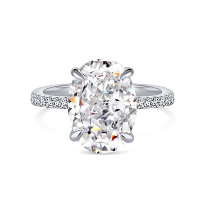 S925 Sterling Silver Oval Ring for Women Inlaid with 8A Ice Flower Cut High Carbon Diamond European and American Exquisite Wedding Ring Cross-Border