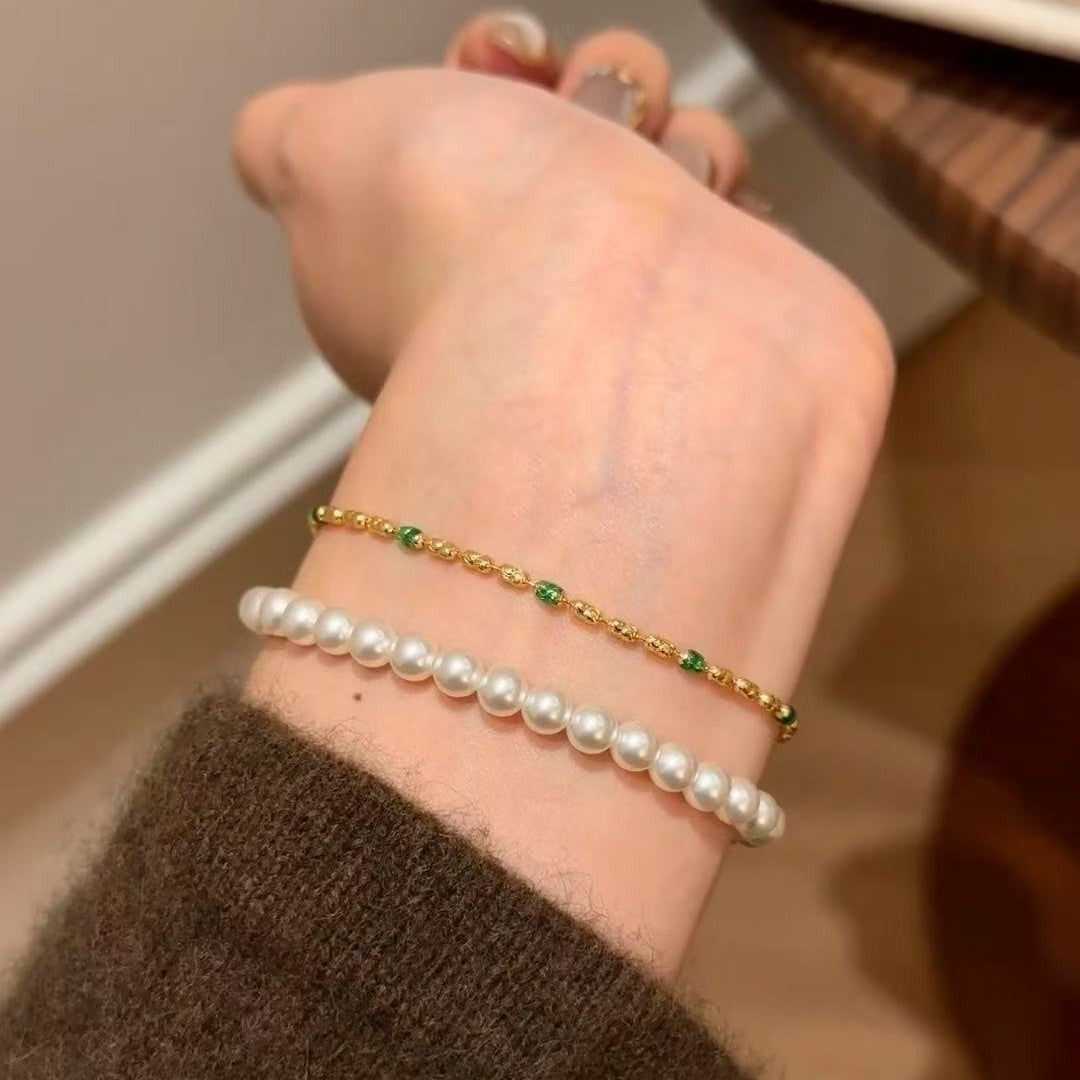 Enamel Craft Laser Cut Bead Olive Chain Layered Bracelet Light Luxury Niche Design Beads Geometric Style