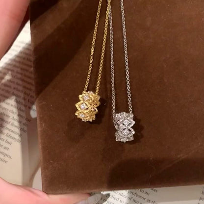 Pure Silver S925 Hollow Lace Edge Inlaid Diamond Necklace Niche Design Minimalist Cool Style Collarbone Chain Jewelry