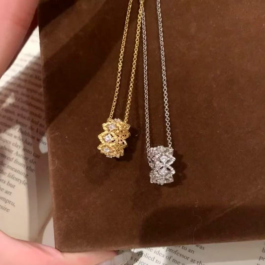 Pure Silver S925 Hollow Lace Edge Inlaid Diamond Necklace Niche Design Minimalist Cool Style Collarbone Chain Jewelry