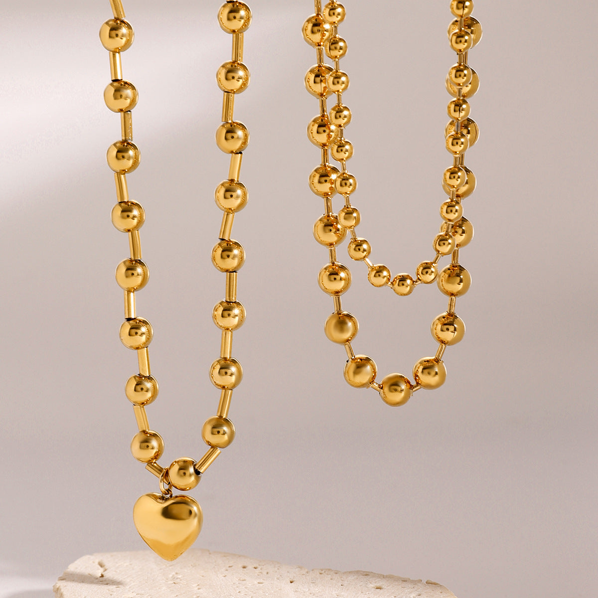 Stainless Steel Beaded Heart Necklace High-End Collarbone Chain 18k Gold Ins Style Jewelry Titanium Steel
