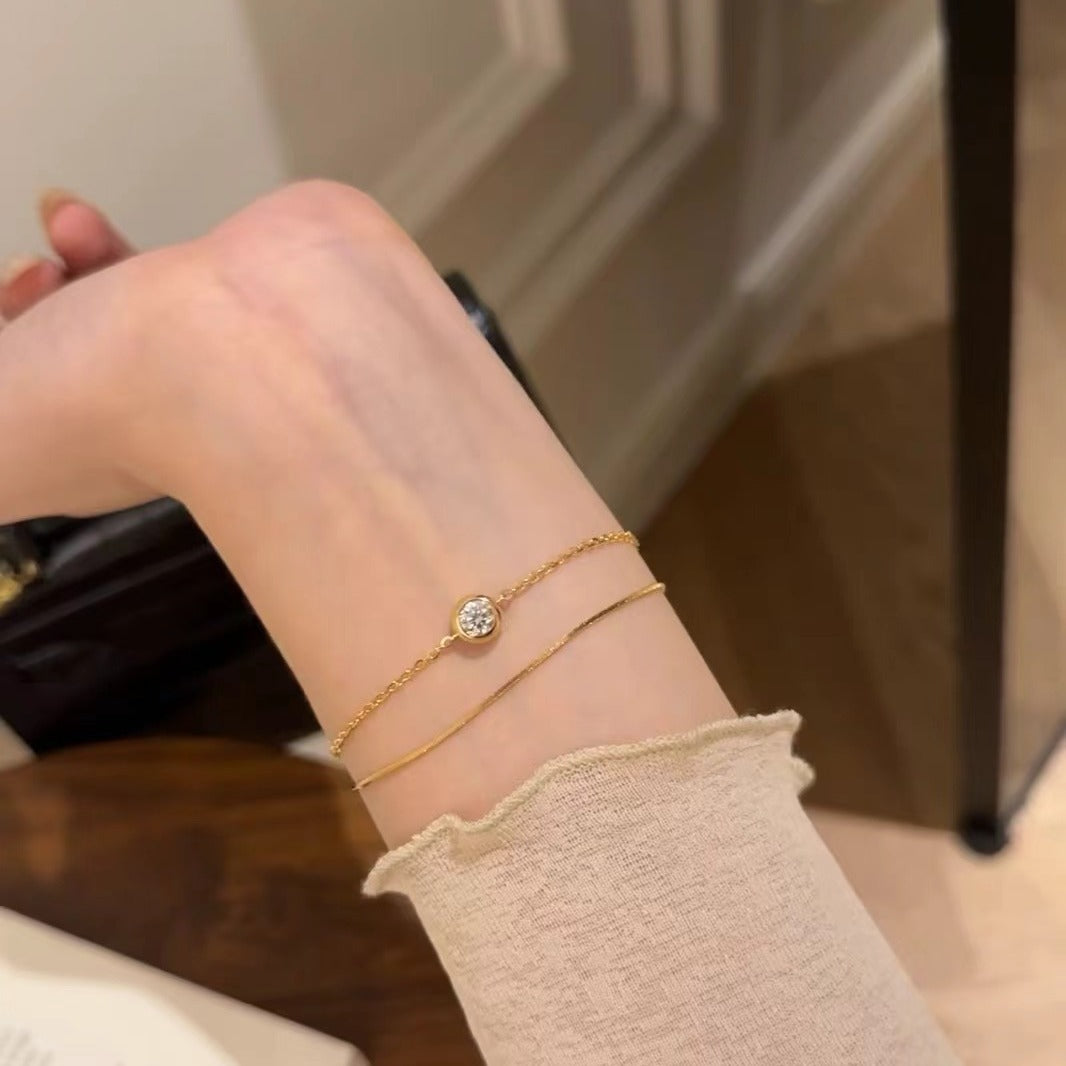 Sterling Silver S925 Real Gold Plated High Carbon Diamond Snake Bone Chain Double Layer Bubble Bracelet Light Luxury High-end Exquisite Jewelry