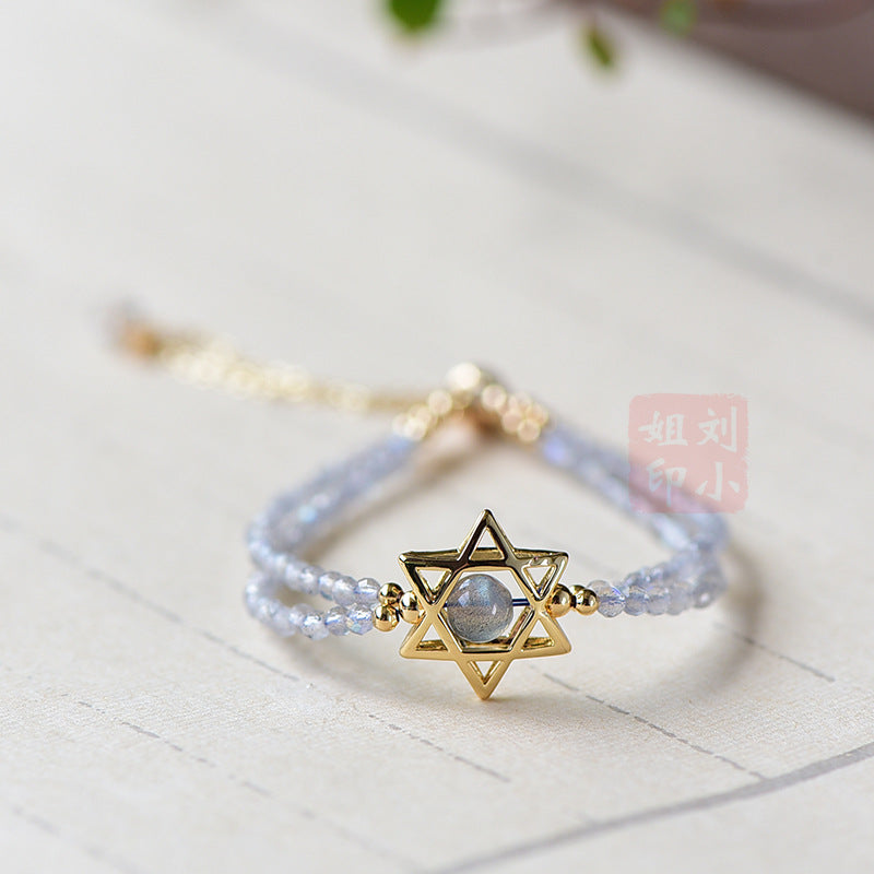 Niche Design Moonstone Bracelet 14K Gold Plated Moon Labradorite Bracelet Simple Adjustable Pull-out Style Women's Gift