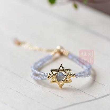 Niche Design Moonstone Bracelet 14K Gold Plated Moon Labradorite Bracelet Simple Adjustable Pull-out Style Women's Gift