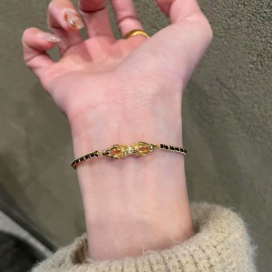 Elegant Vajra Black Gold Braided Bracelet for Women, Light Luxury Niche Exquisite Fashion Light Luxury Jewelry