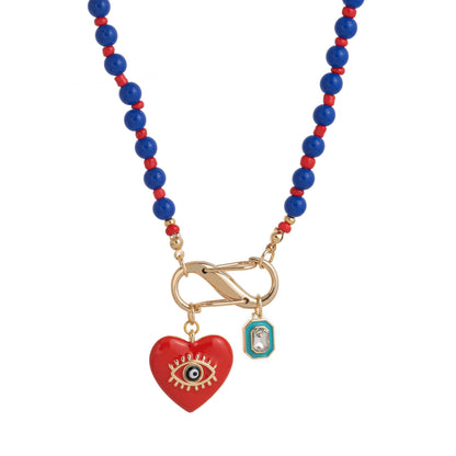 Colorful Oil Drop Pendant Color Rope Necklace Devil's Eye Heart Personality Hip Hop Unisex