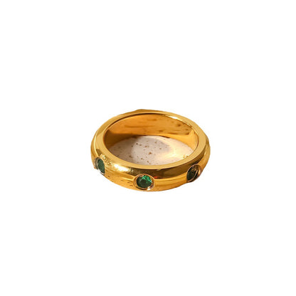 INS Style Internet Celebrity Jewelry 18K Gold Stainless Steel Inlaid Green Zircon Ring Women's Fashion Versatile Ring
