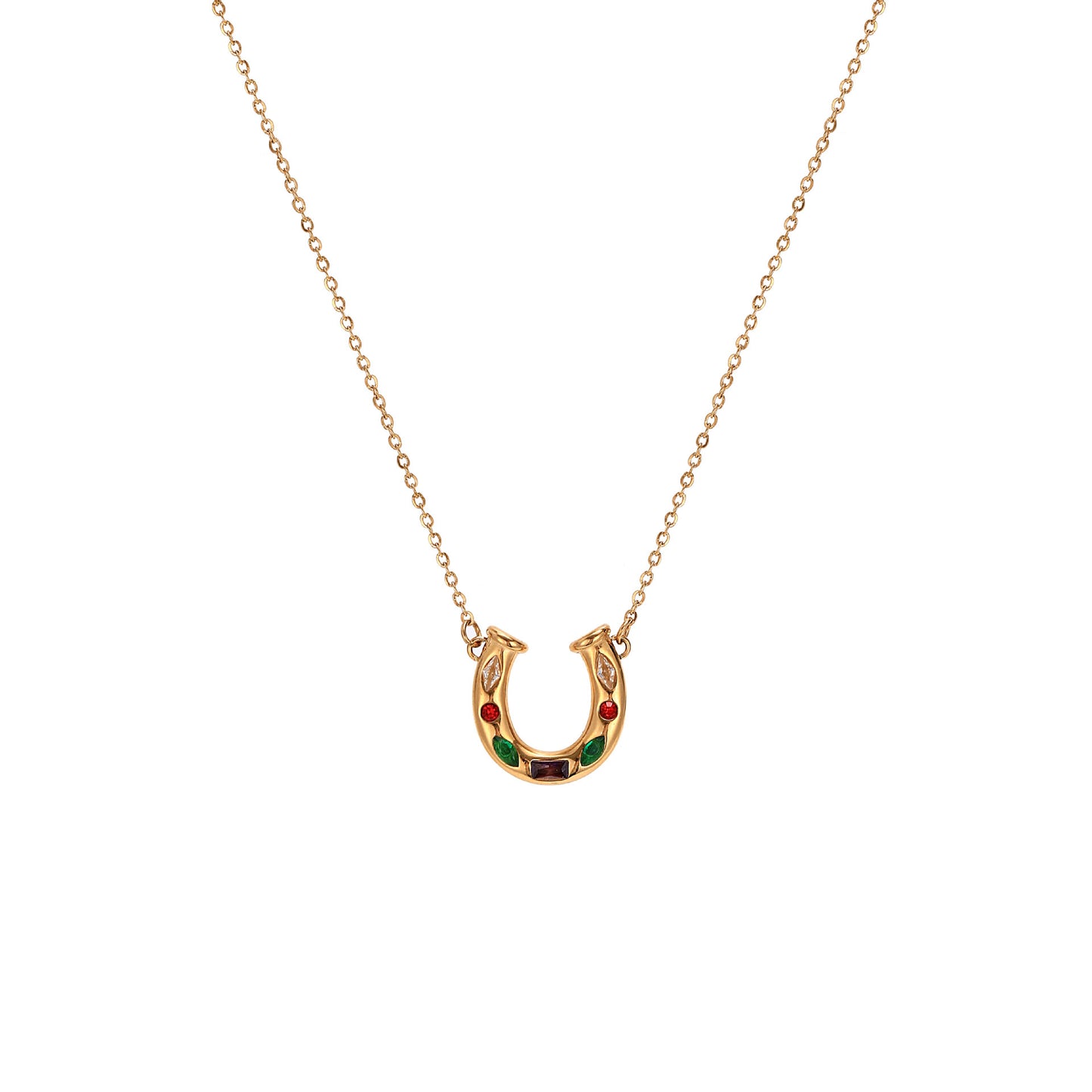 Stainless Steel gold Lucky Horseshoe U-Shaped Necklace Rainbow Element Kaleidoscope Lucky Symbol Inlaid Diamond Collarbone Chain for Women Color Retention