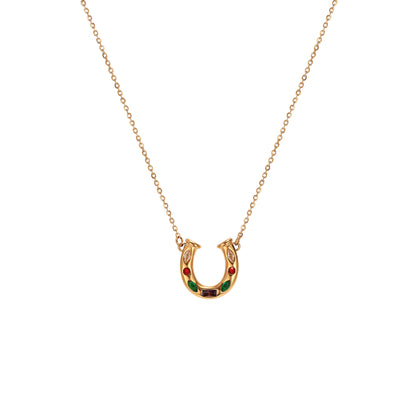 Stainless Steel gold Lucky Horseshoe U-Shaped Necklace Rainbow Element Kaleidoscope Lucky Symbol Inlaid Diamond Collarbone Chain for Women Color Retention