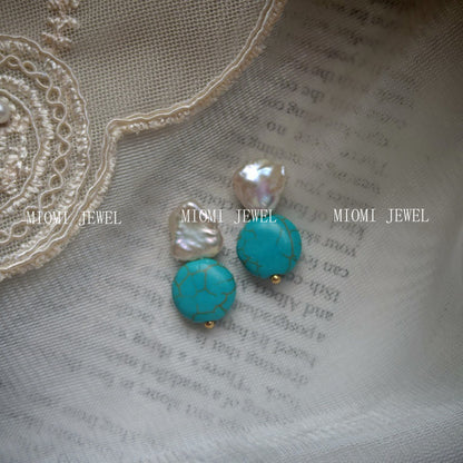 Natural  Pearl Turquoise Pink Crystal Amethyst Irregular 925 Silver Needle Irregular Earrings Ear Jewelry