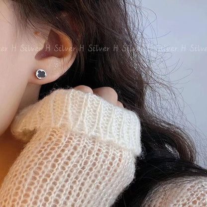 Korean Version S925 Sterling Silver Niche Design Glaze Old Flower Women's AB Style Asymmetric Korean Version Threaded Earrings