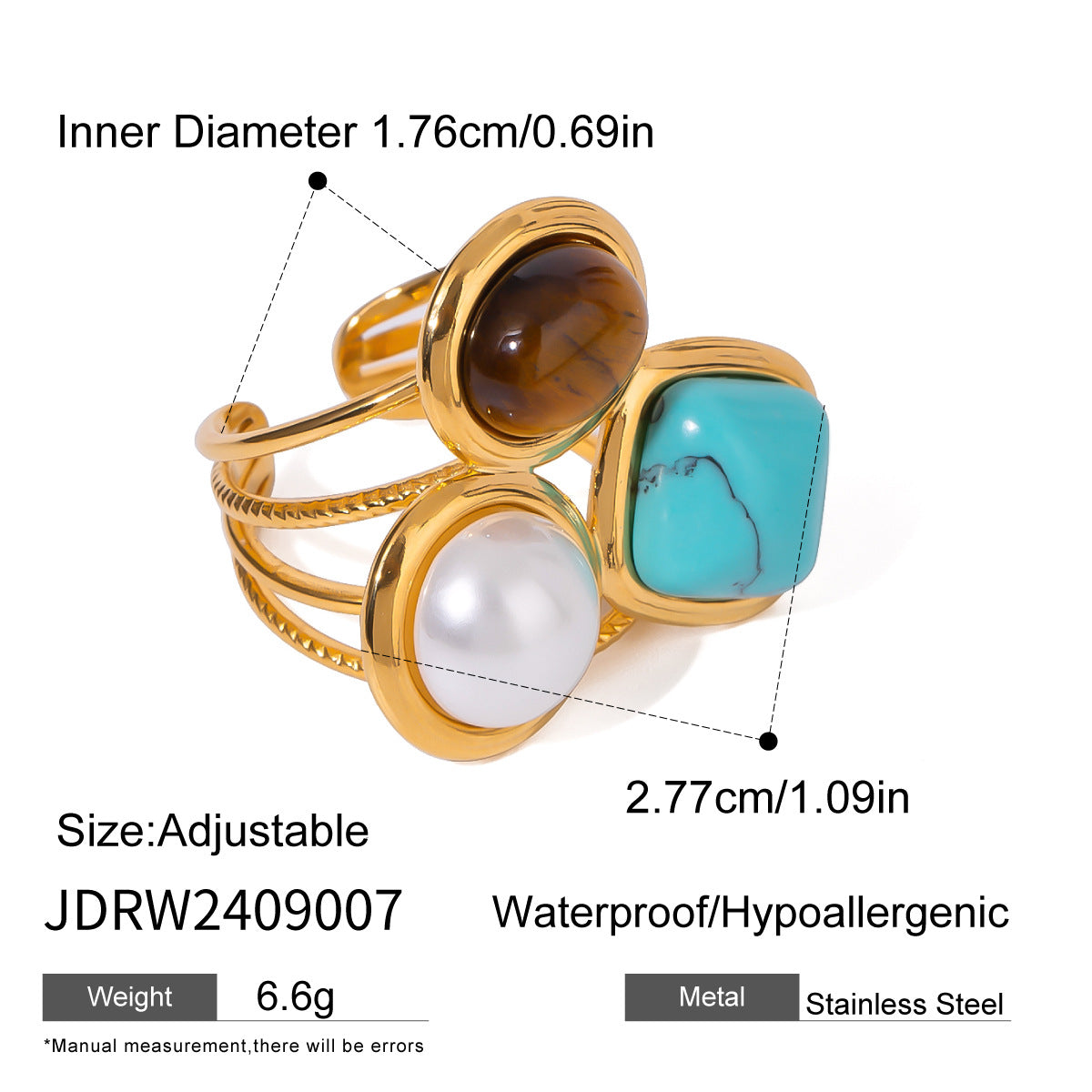 Tiger Eye Stone Ring Niche High-End Feel Hand Jewelry Titanium Steel Non-Fading Women's Ring