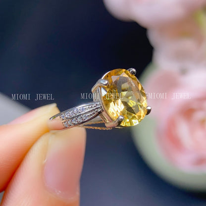 S925 Sterling Silver Inlaid Natural Yellow Crystal Gemstone Women's Ring Elegant Fashion Jewelry