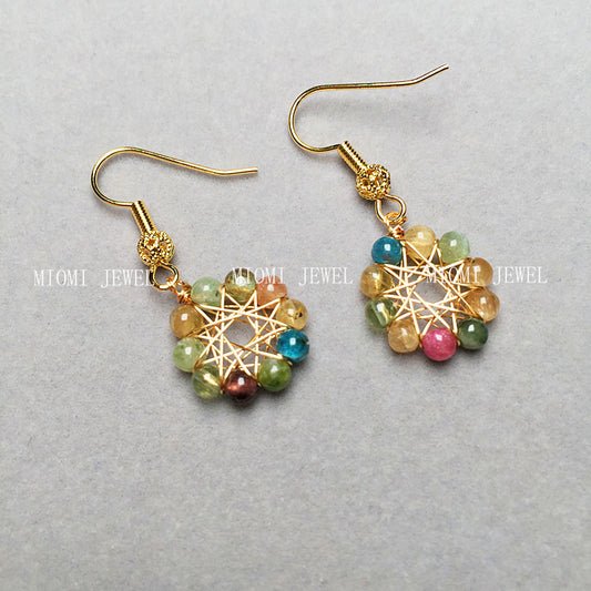 Tourmaline Earrings Candy Color Women's Crystal Earrings 14K Gold-Plated Wire Wrapped Accessories Ear Hooks Color Retention