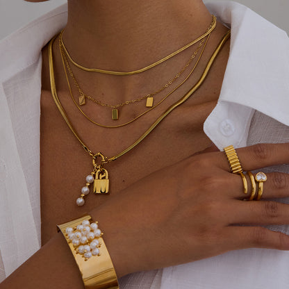 Ring Titanium Steel Non-Fading Jewelry Light Luxury High-End Earrings Pearl Necklace Stainless Steel Bracelet for Women