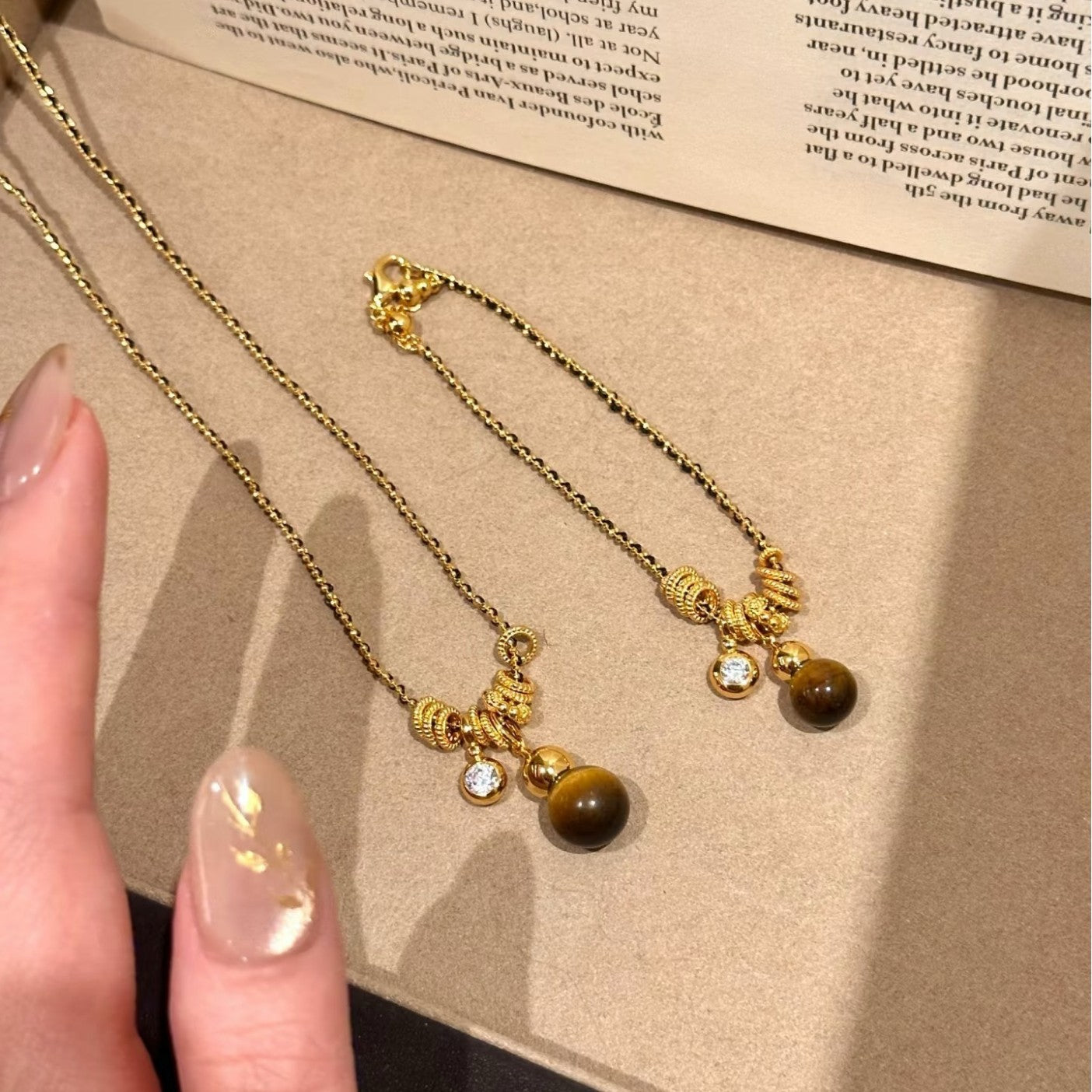 Pure Silver S925 Black Gold Braided Autumn Winter Tiger Eye Gourd Running Ring Necklace Bracelet Set New Chinese Style Exquisite High-end Feel