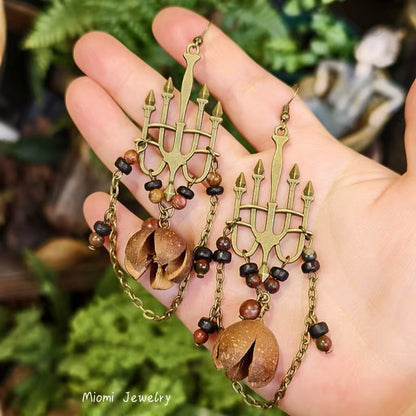 Forest-Style Vintage Niche Long Lolita Dark Gothic Palace-Style Plant Dried Fruit Bead Tassel Candle Lamp Earrings