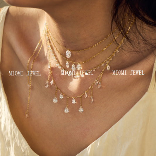 S925 Silver Single Diamond Drilled Water Drop Shape Zircon Multi-size Pendant Necklace Light Luxury High-end Feel Layered Wear