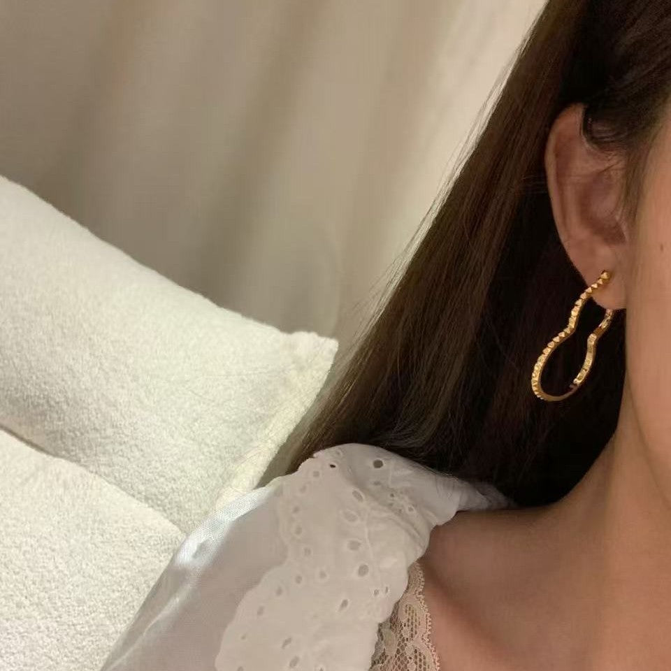 Pure Silver S925 Rivet Gourd Large Hoop Earrings Personality Versatile Elegant Niche Design High-end Exquisite Light Luxury Earrings