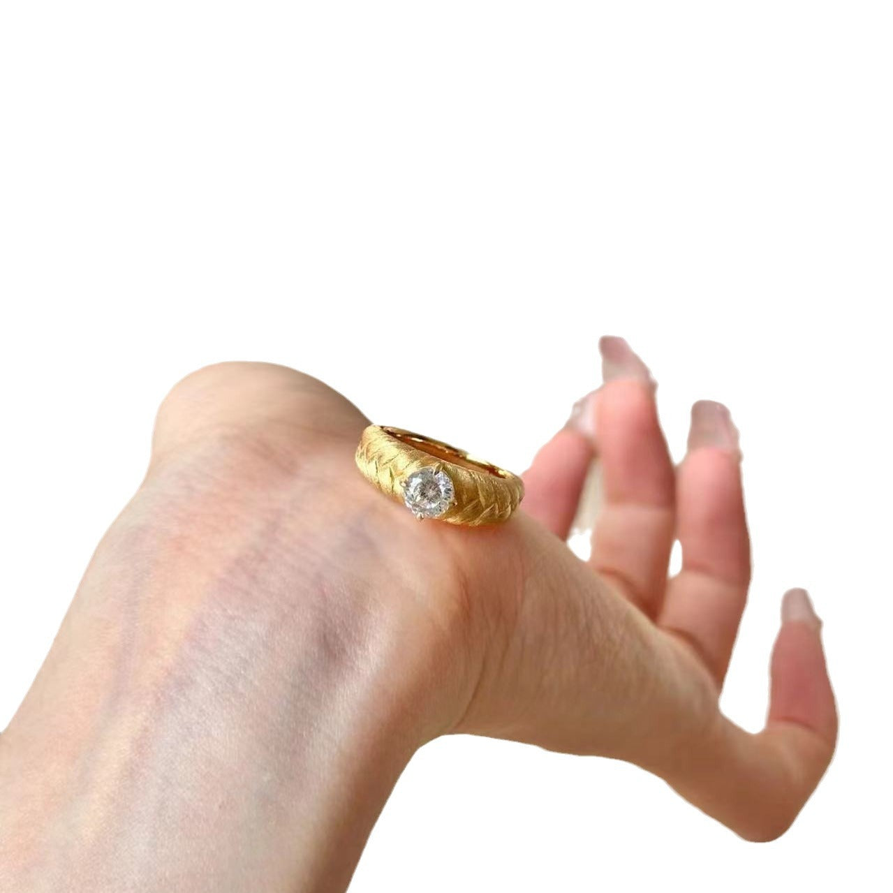 Italian Vintage Brushed Light Luxury High-End 925 Sterling Silver Brushed Craft Forged Wheat Ear Weave Diamond Ring