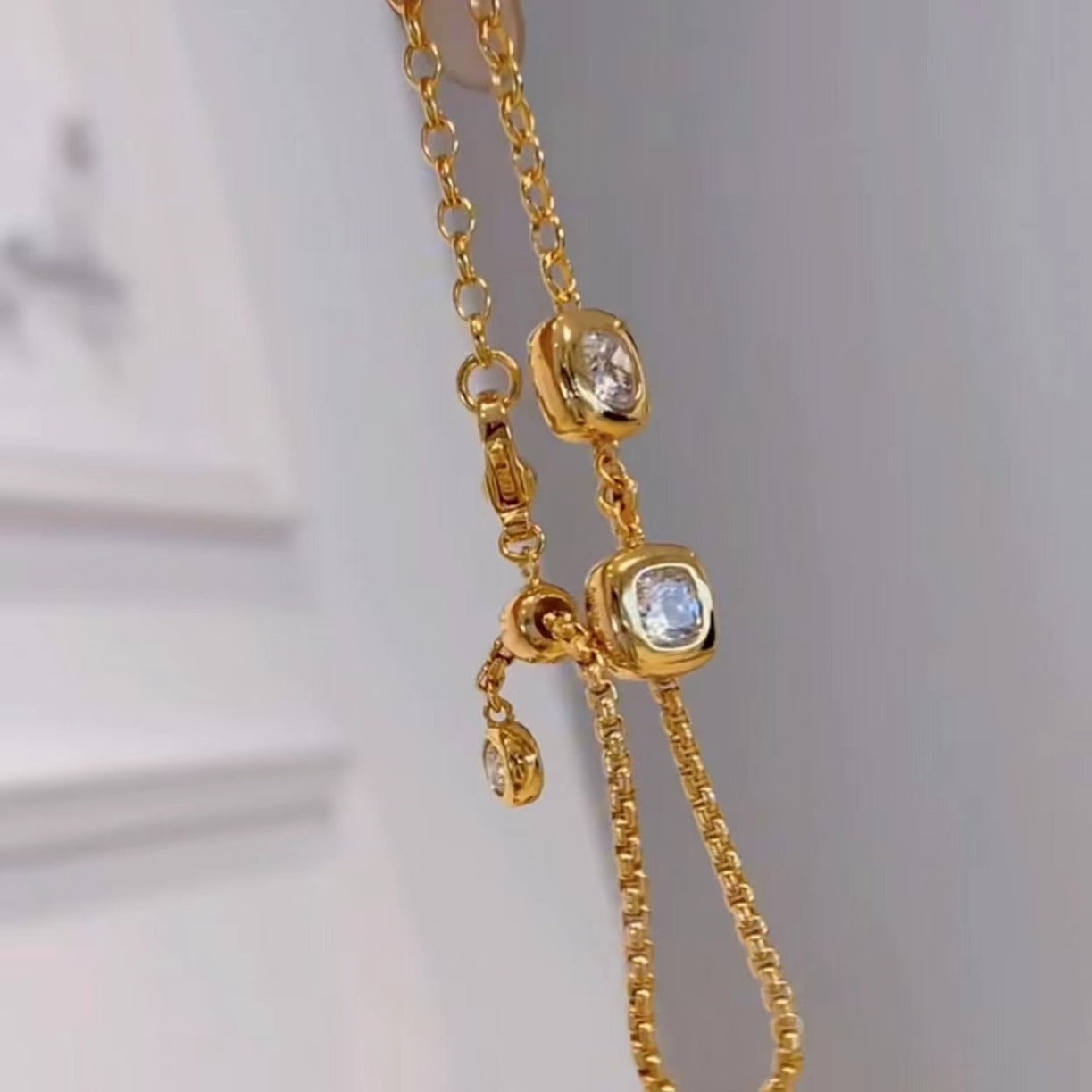 Pure Silver S925 Heavy Craft Small Sugar Cube Adjustable Bracelet High Carbon Diamond Light Luxury Style High-end Jewelry