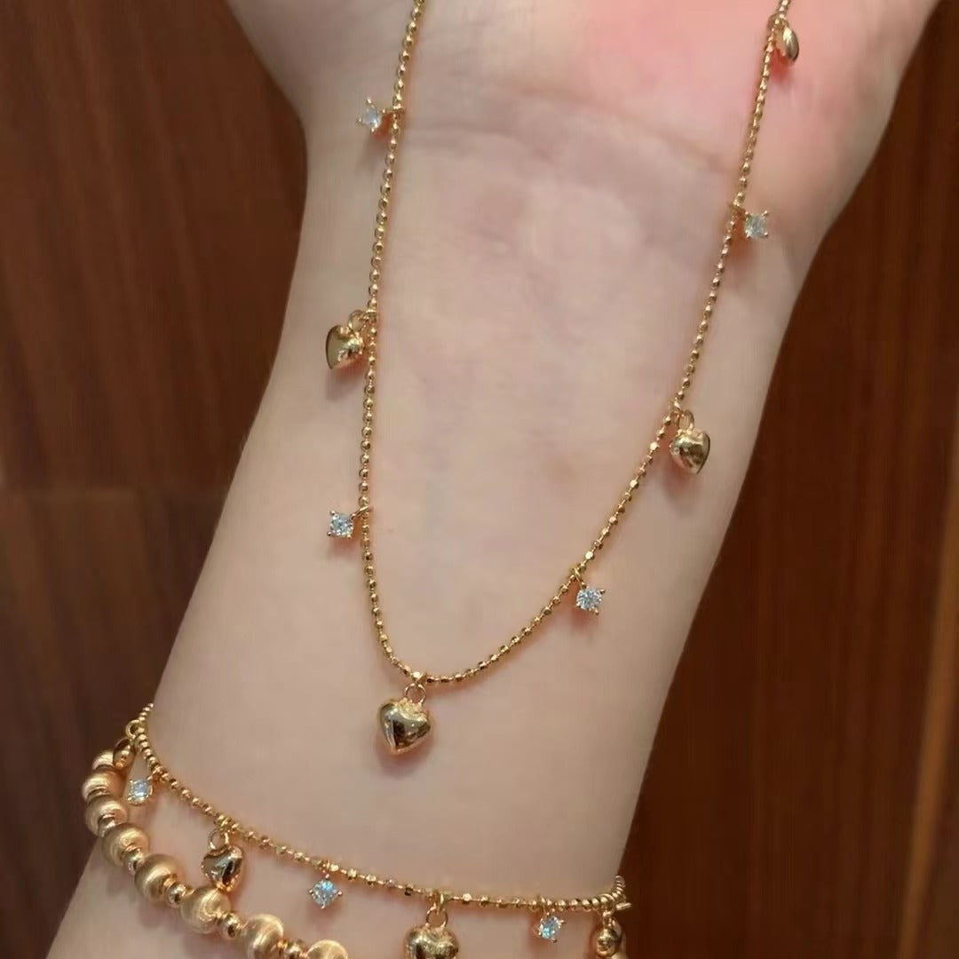 Pure Silver S925 Italian Vintage Brushed Light Luxury High-End Jewelry High Carbon Diamond Heart Collarbone Chain