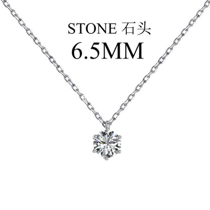 S925 Sterling Silver Zircon Necklace for Women Fashion High-End Inlaid Single Diamond Classic Simple Six-Prong Pendant Collarbone Chain