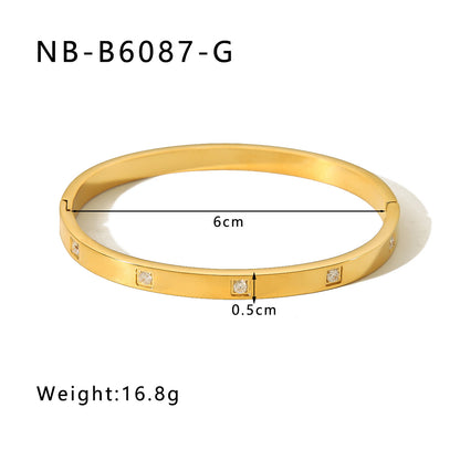 Hot-Selling Zircon Heart-Shaped Quadrilateral Geometric White Zircon Green Zircon Titanium Steel Real Gold Plated Color-Retaining Jewelry Bracelet