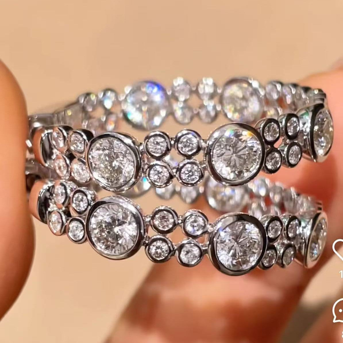 Pure Silver S925 Bubble Diamond Large Hoop Earrings Trendy Light Luxury Single Item Fashionable Personality Earrings Niche Ins Style Versatile