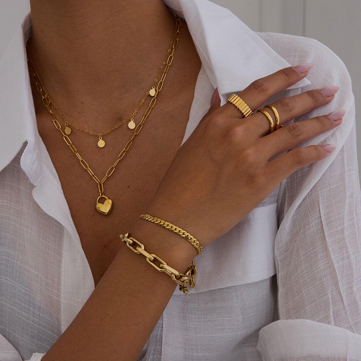 Heart Necklace Simple High-End Feel Stainless Steel Jewelry Non-Fading Titanium Steel Choker Neck Chain Accessory