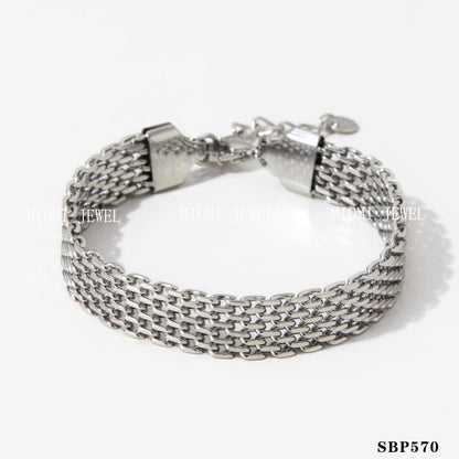 Stackable Bracelet Set Combination Stainless Steel Exquisite Diamond-Encrusted Wide Strap Mesh Chain Heart Bracelet Versatile Set